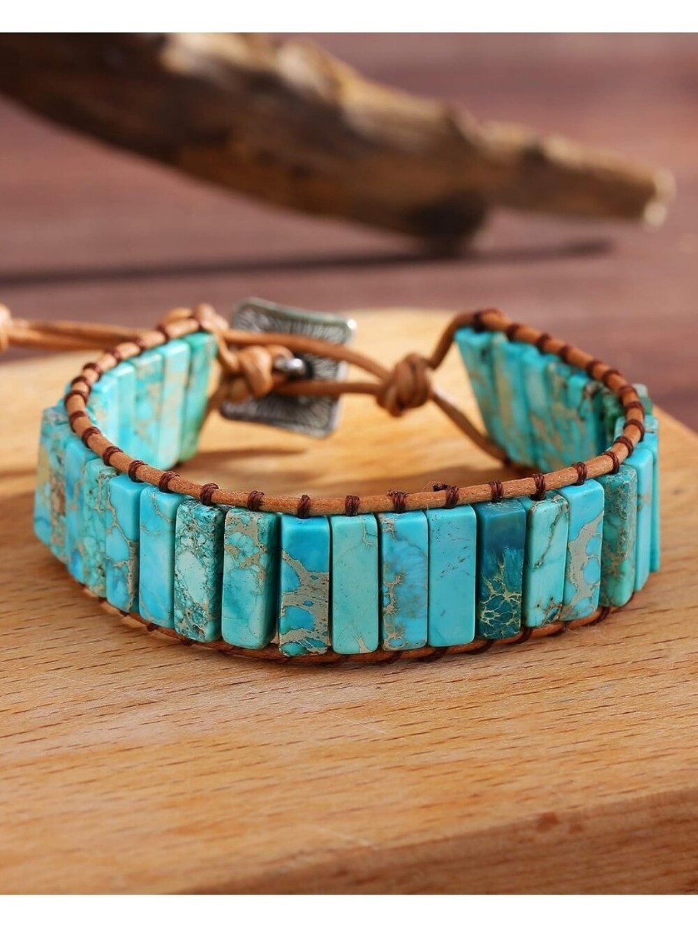 Turquoise Beaded Leather Wrap Bracelet - Blue